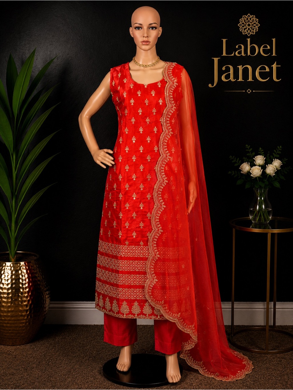 Brand new Women's Red Embroidered Salwar Kameez Set,Size - L(40”)